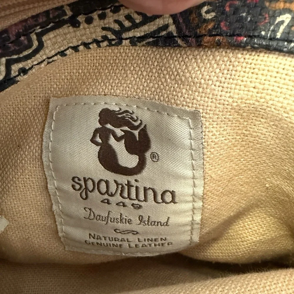 Spartina 449 Daufuskie Island Paisley Crossbody Bucket Bag Tassel Linen Leather